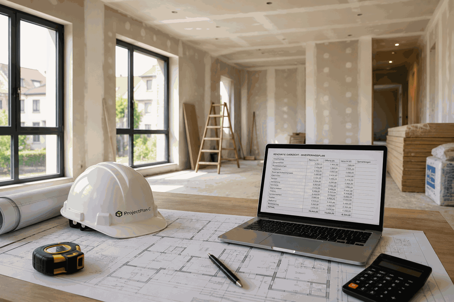Afgewerkte leefruimte na renovatie