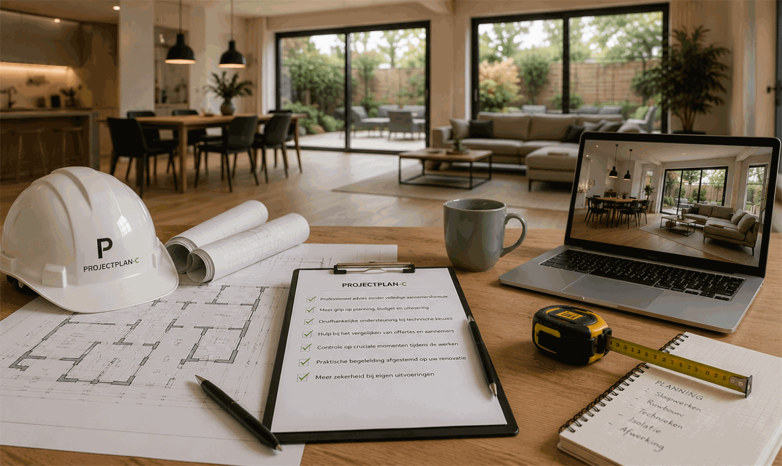 Afgewerkte leefruimte na renovatie